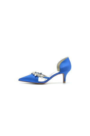 Satin Pointed Toe Beading High Heels - KissProm