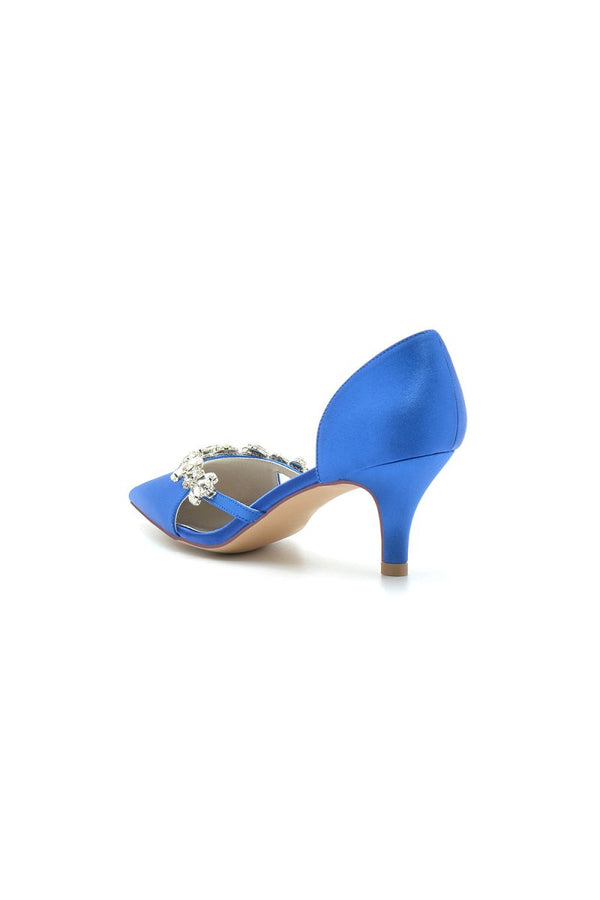 Satin Pointed Toe Beading High Heels - KissProm