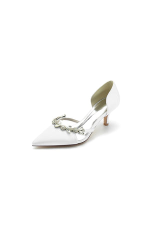 Satin Pointed Toe Beading High Heels - KissProm