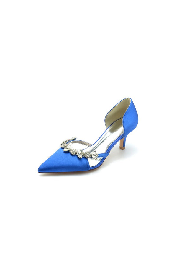 Satin Pointed Toe Beading High Heels - KissProm