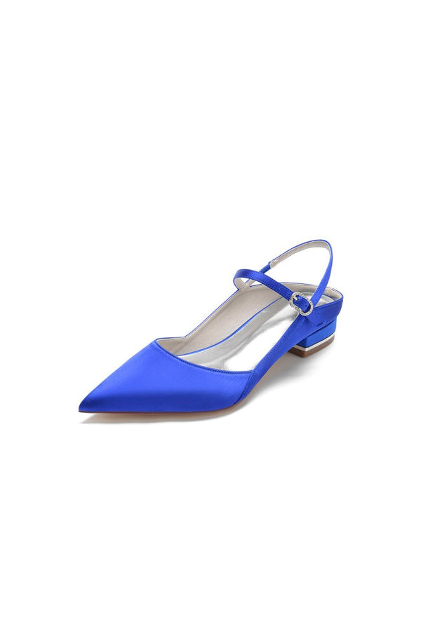 Satin Pointed Toe Buckle Kitten Heels - KissProm