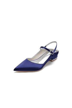 Satin Pointed Toe Buckle Kitten Heels - KissProm