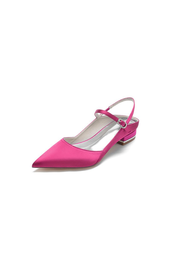 Satin Pointed Toe Buckle Kitten Heels - KissProm