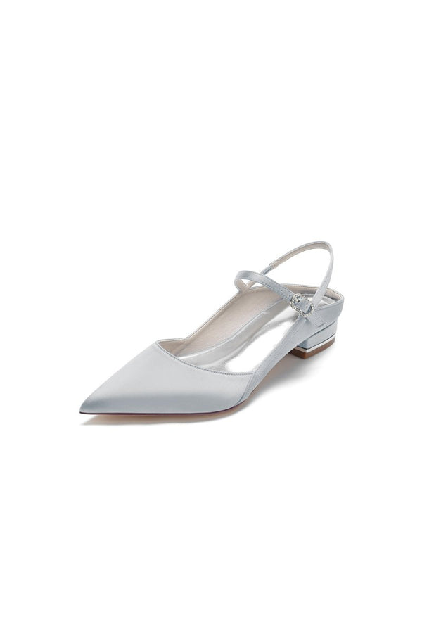 Satin Pointed Toe Buckle Kitten Heels - KissProm