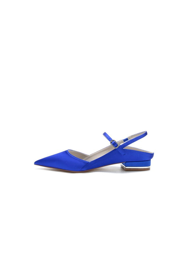 Satin Pointed Toe Buckle Kitten Heels - KissProm