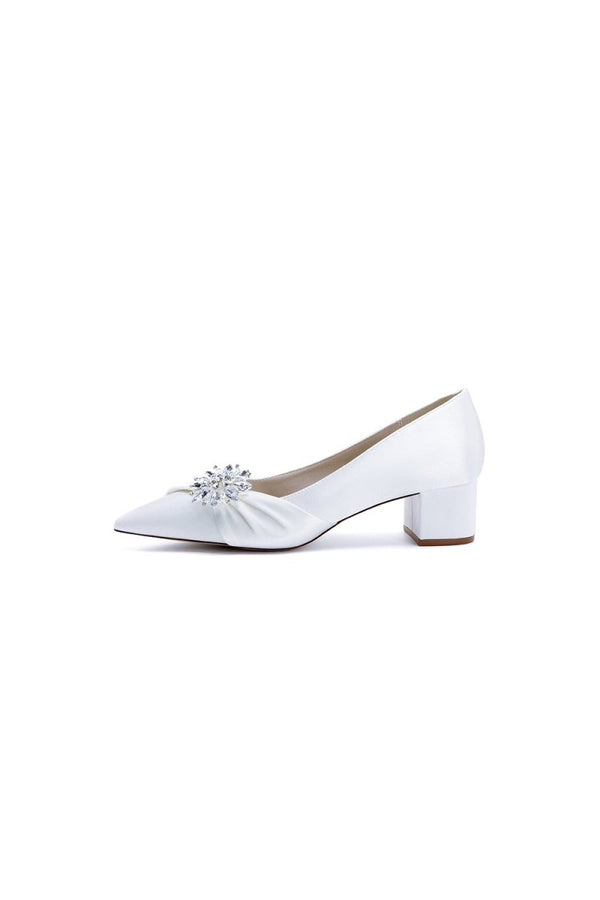 Satin Pointed Toe Slip - on Party Shoes With Crystal - KissProm