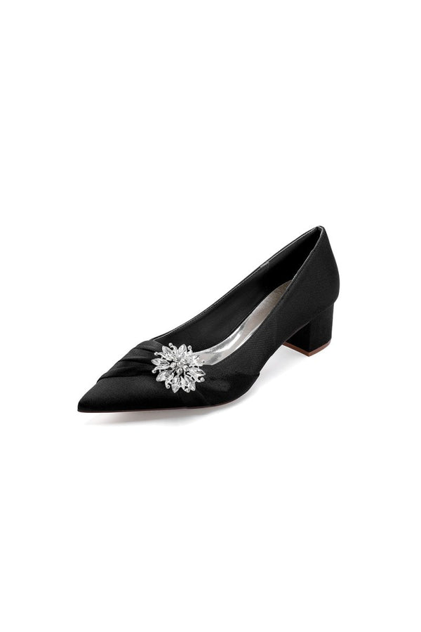 Satin Pointed Toe Slip - on Party Shoes With Crystal - KissProm