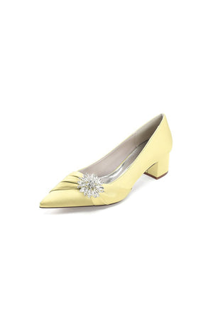 Satin Pointed Toe Slip - on Party Shoes With Crystal - KissProm