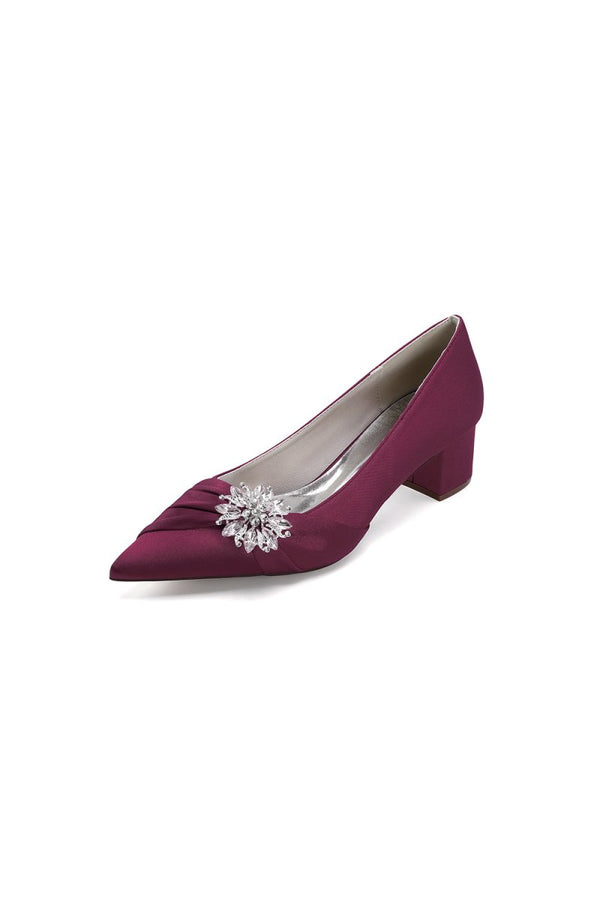 Satin Pointed Toe Slip - on Party Shoes With Crystal - KissProm