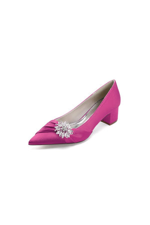 Satin Pointed Toe Slip - on Party Shoes With Crystal - KissProm