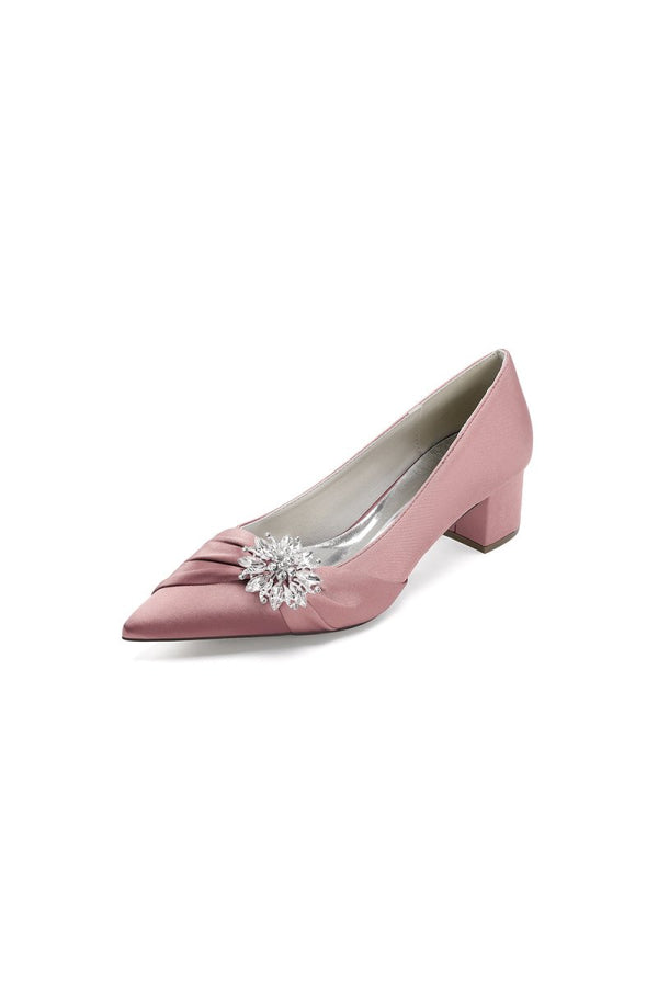 Satin Pointed Toe Slip - on Party Shoes With Crystal - KissProm
