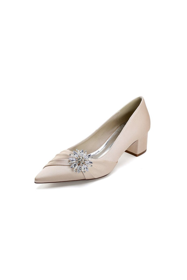 Satin Pointed Toe Slip - on Party Shoes With Crystal - KissProm