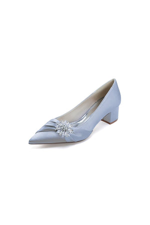 Satin Pointed Toe Slip - on Party Shoes With Crystal - KissProm
