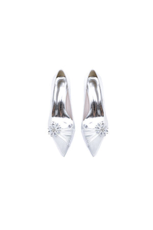Satin Pointed Toe Slip - on Party Shoes With Crystal - KissProm