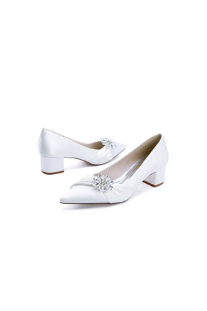 Satin Pointed Toe Slip - on Party Shoes With Crystal - KissProm