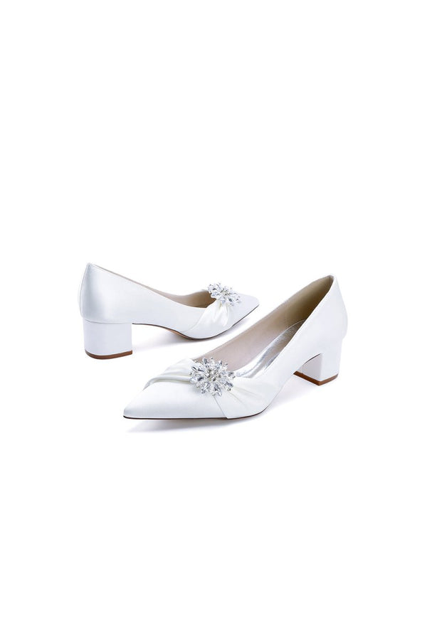 Satin Pointed Toe Slip - on Party Shoes With Crystal - KissProm