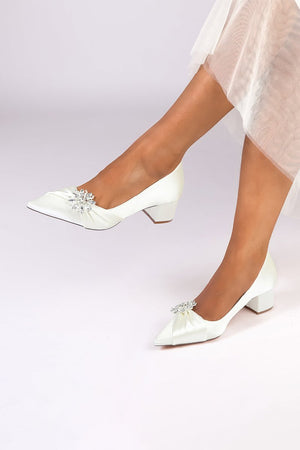 Satin Pointed Toe Slip - on Party Shoes With Crystal - KissProm