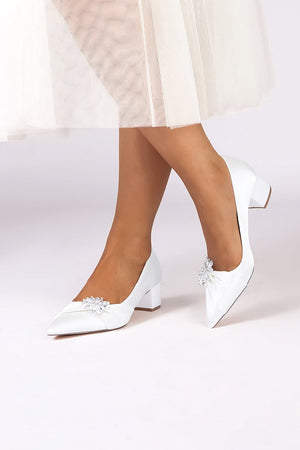 Satin Pointed Toe Slip - on Party Shoes With Crystal - KissProm