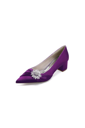 Satin Pointed Toe Slip - on Party Shoes With Crystal - KissProm