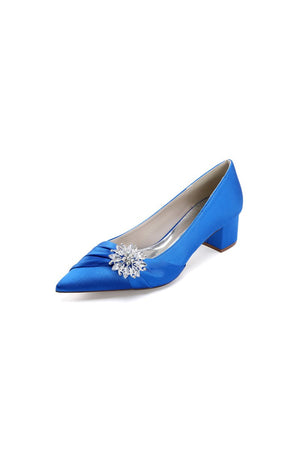 Satin Pointed Toe Slip - on Party Shoes With Crystal - KissProm