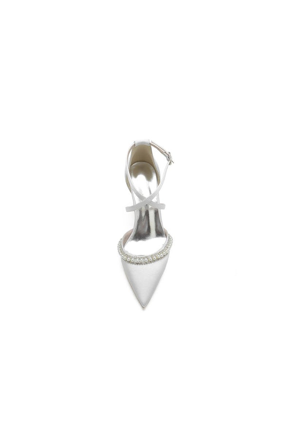 Champagne Satin Pump with Pearl and Metal Accents - KissProm