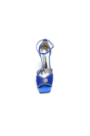 Satin Square OpenToe Stiletto Heels With Rhinestone - KissProm