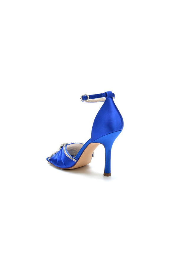 Satin Square OpenToe Stiletto Heels With Rhinestone - KissProm