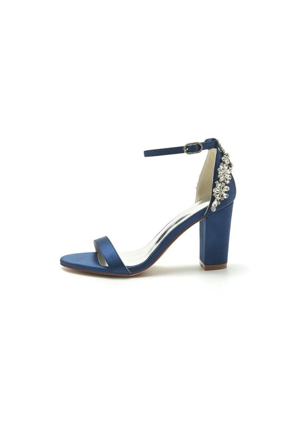 Satin Chunky Heels with Rhinestone - KissProm