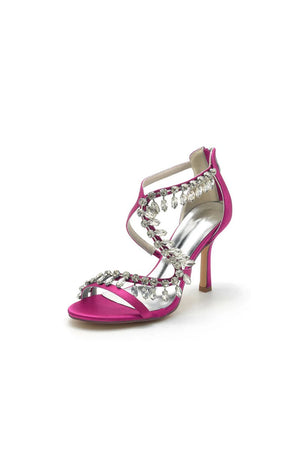Sexy Crystal Beaded Thin Strap High Heels - KissProm