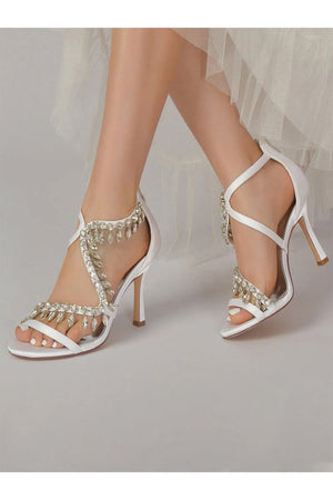 Sexy Crystal Beaded Thin Strap High Heels - KissProm