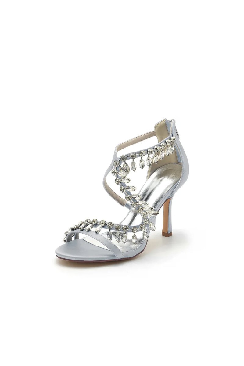 Sexy Crystal Beaded Thin Strap High Heels - KissProm