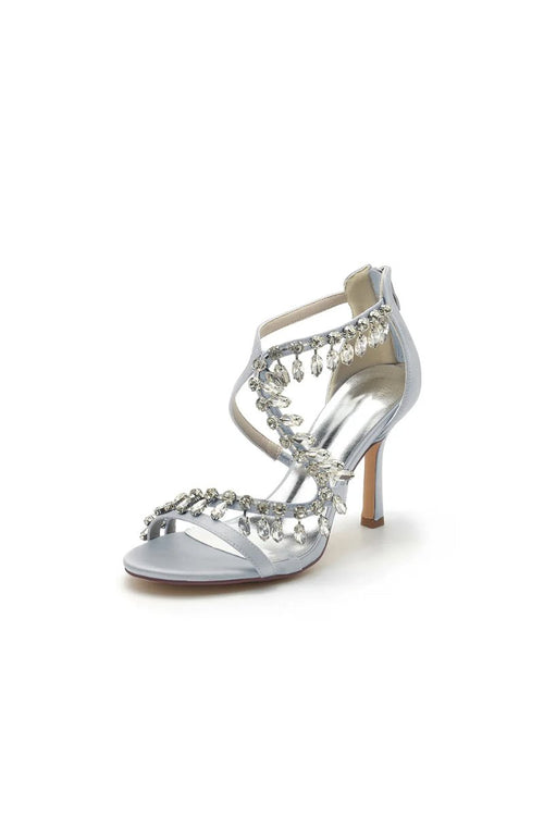 Sexy Crystal Beaded Thin Strap High Heels - KissProm