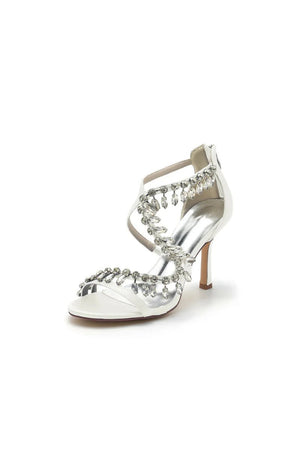 Sexy Crystal Beaded Thin Strap High Heels - KissProm