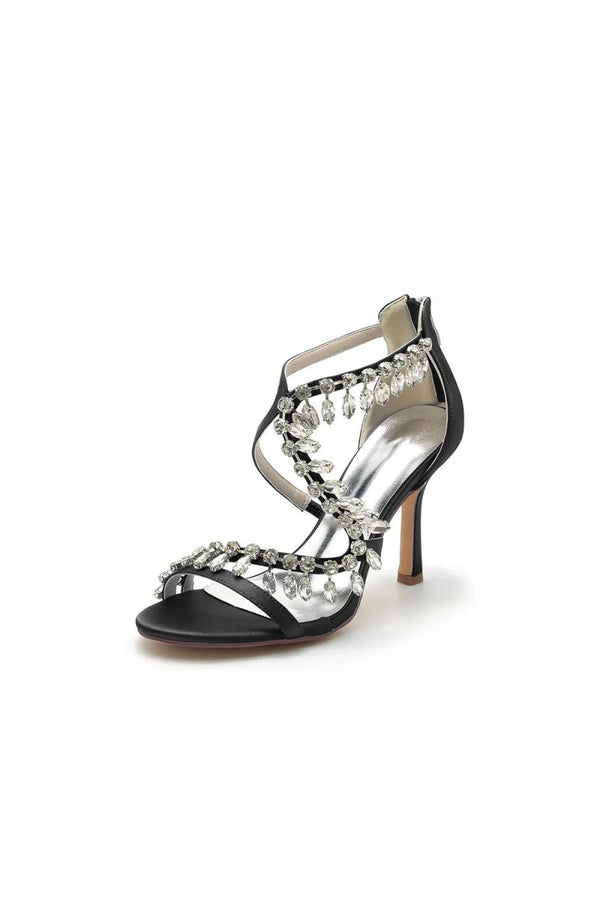 Sexy Crystal Beaded Thin Strap High Heels - KissProm