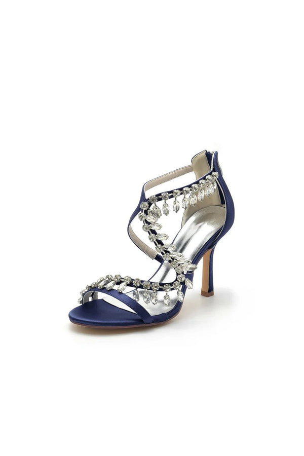 Sexy Crystal Beaded Thin Strap High Heels - KissProm
