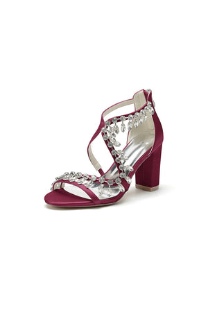 Sexy Open Toe Thin Strap Chunky Heels With Rhinestone - KissProm