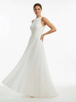 Sheath Halter Chiffon Plaited Dress With Special Back Design - KissProm