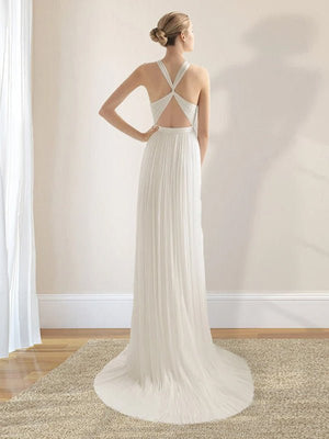 Sheath Halter Chiffon Plaited Dress With Special Back Design - KissProm