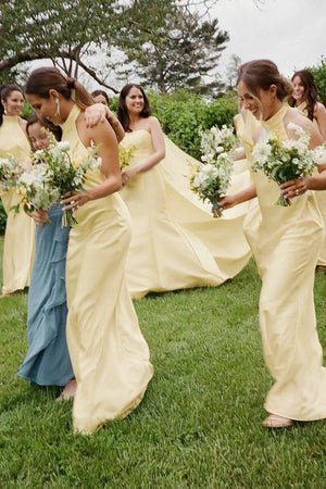 Rosalinda | Sheath Halter White Silk Satin Long Bridesmaid Dresses