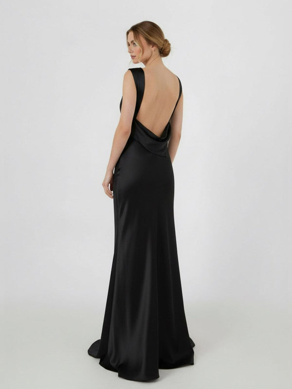 Sheath High Bateau Neck Backless Silk Satin Wedding Dress – Wedding Dresses by KissProm | Available at KissProm