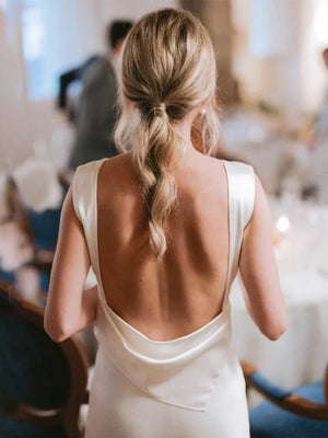 Sheath High Bateau Neck Backless Silk Satin Wedding Dress – Wedding Dresses by KissProm | Available at KissProm