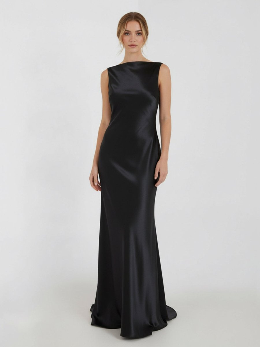 Sheath High Bateau Neck Backless Silk Satin Wedding Dress – Wedding Dresses by KissProm | Available at KissProm