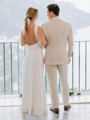 Sheath High Bateau Neck Backless Silk Satin Wedding Dress – Wedding Dresses by KissProm | Available at KissProm