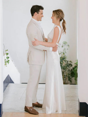 Sheath High Bateau Neck Backless Silk Satin Wedding Dress – Wedding Dresses by KissProm | Available at KissProm