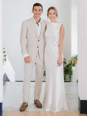 Sheath High Bateau Neck Backless Silk Satin Wedding Dress – Wedding Dresses by KissProm | Available at KissProm