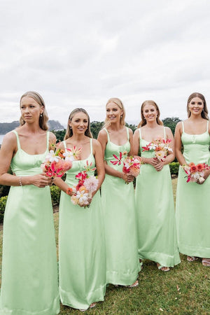 Sheath Spaghetti Straps Cutout Long Bridesmaid Dresses