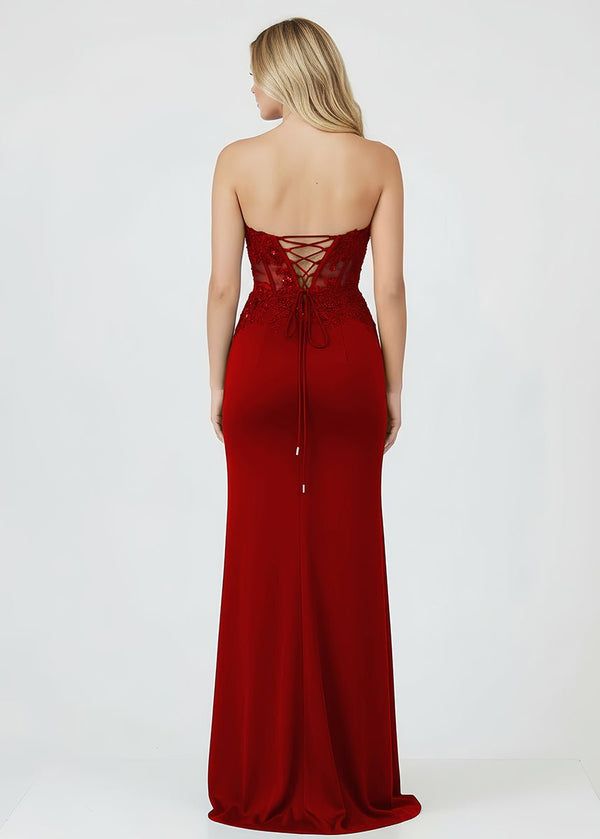 Amaya |Sheath Sweetheart Long Satin Prom Dress with Slit - KissProm