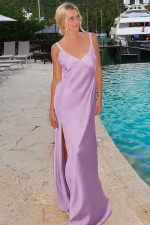 Sheath V - Neck Tie - Back Maxi Dress with Slit in Yellow - KissProm