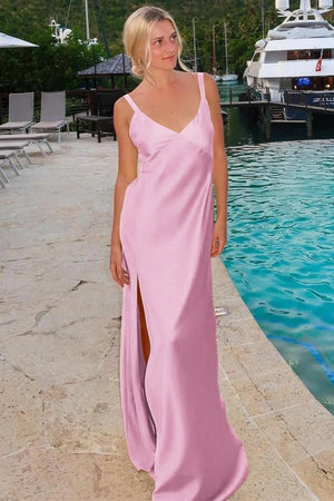 Sheath V - Neck Tie - Back Maxi Dress with Slit in Yellow - KissProm