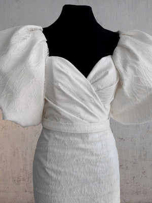 Madison | Sheath White Puff Sleeves Short V-Neck Wedding Dress